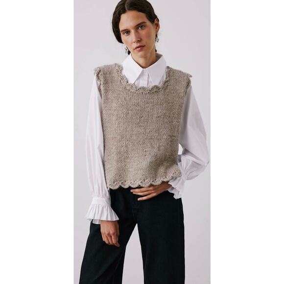 Anthropologie Seasonal Symphony Fidelio Poncho Vest Knit Virgin Wool Brown Tan - Picture 1 of 7